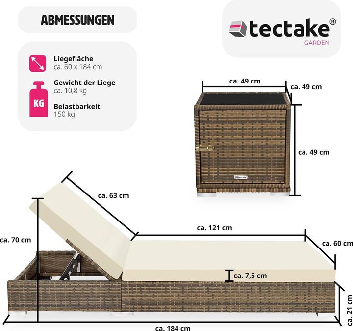 Produktbild tectake Sonnenliegen Rattan (184 cm)