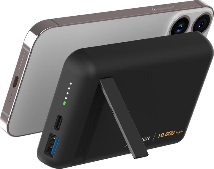 Produktbild Xlayer Magfix Pro Kabelloses Schnellladegerät Powerbank mit Stand 10.000mAh 20W Schwarz (10000 mAh, 20 W, 37 Wh)