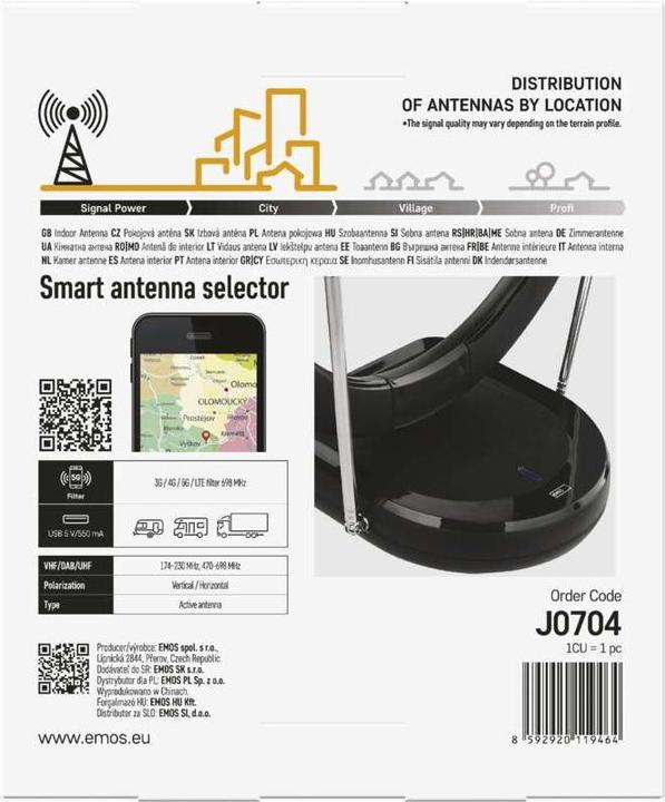 Image du produit Emos Antenne intérieure CITY RING-C500, filtre DVB-T2, DAB, LTE/4G/5G (Antenne d'intérieur, DVB-T / -T2)