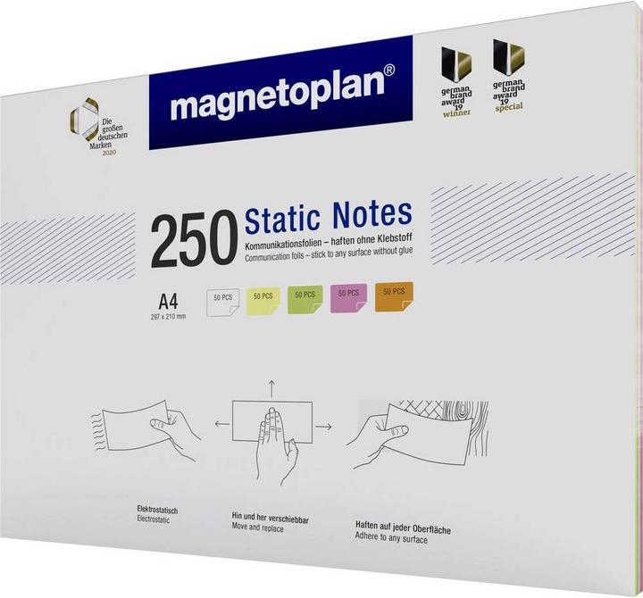Actual product image Magnetoplan Static Notes, DIN A4, 250 pieces assorted (297 x 210 mm)