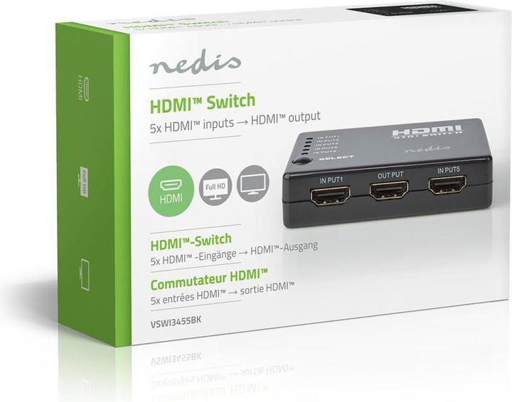Immagine prodotto Nedis Switch T HDMI a 5 porte 5X ingresso HDMIT 1x uscita HDMIT 1080p 3,4 Gbps ABS Nero