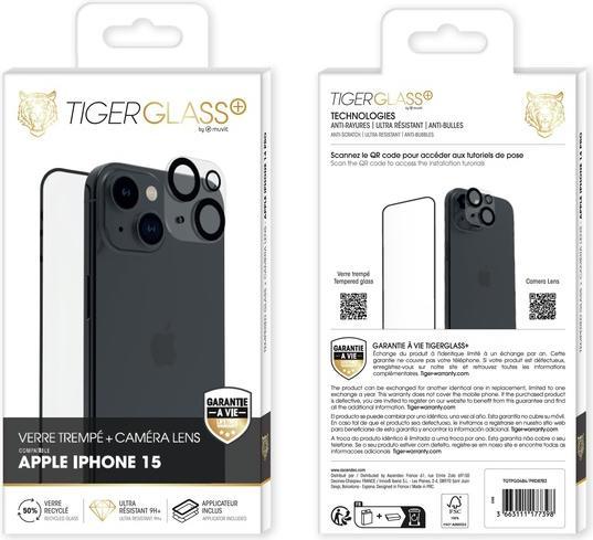 Image du produit Tiger Kit film en verre avec protection de la caméra (1 pièce(s), Apple iPhone 15)