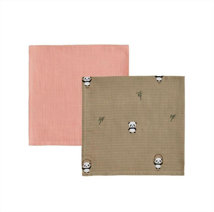 Image du produit Oyoy Chiffon de gaze Panda 2 pièces, 70 x 70 cm, Kaki/Rose (70 cm, 70 cm)