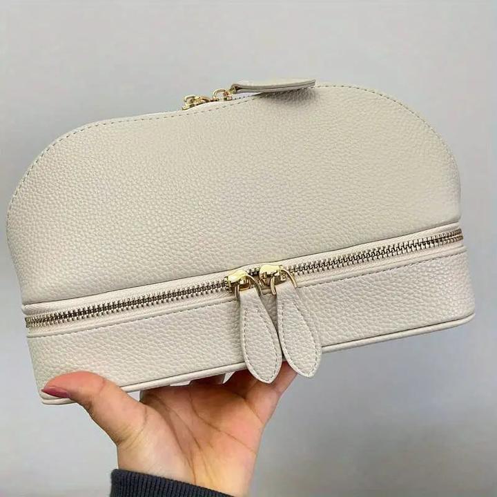 Actual product image Only-Bags.Store Large capacity double layer makeup bag, jewellery box solid colour PU leather fashionable shell type