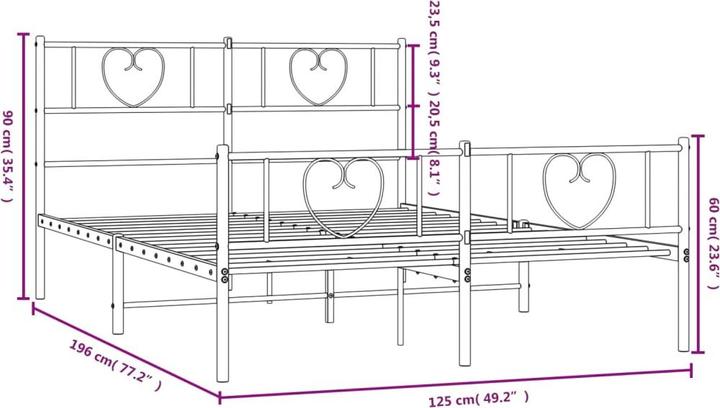 Immagine prodotto VidaXL Giroletto Testiera Pedana Letto in metallo Letto matrimoniale Bianco 120x190cm (120 x 190 cm)