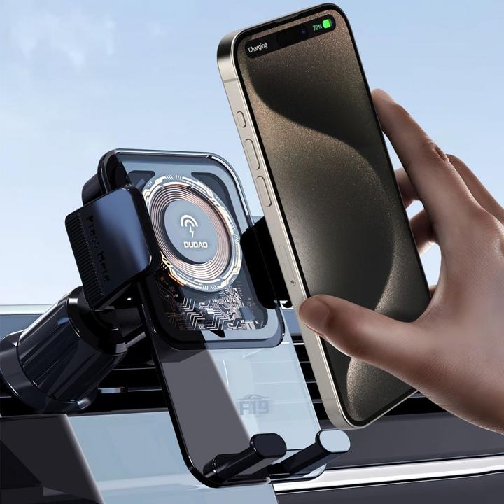 Actual product image Dudao F19 clamp car holder with 15W inductive charger - black