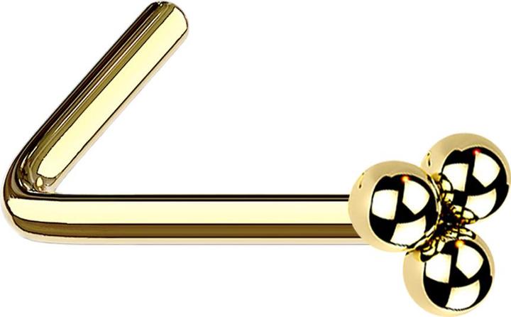Immagine prodotto Star Piercing Nasenstecker gewinkelt vergoldet drei Kugeln (senza ottone, Acciaio chirurgico 316L)