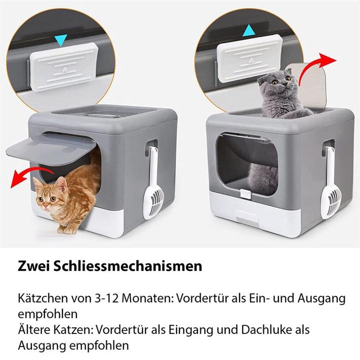 Actual product image Hermex XXL Cat Litter Box Hood Toilet with Lid and Strainer (Cat litter box closed)