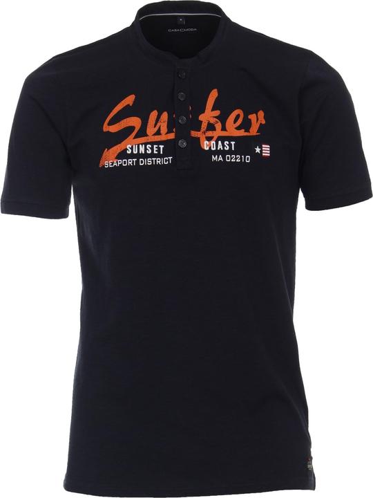 Casa Moda T-Shirt Kurzarm-Henley-Shirt mit Print und Stickerei