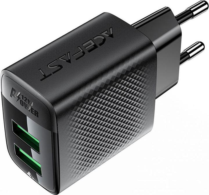 Actual product image Acefast A86 mains charger 2x USB-A 12W - black (12 W)