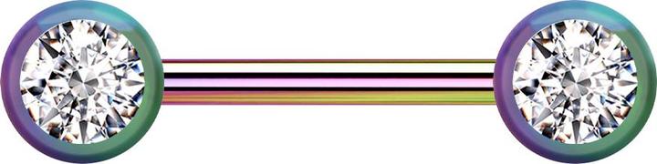 Produktbild Star Piercing Barbell farbig mit zwei Kugeln front Kristall silber (ohne Messing, Chirurgenstahl 316L)