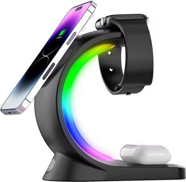 Produktbild PhoneLook Ladestation wireless MagSafe 15W 3in1 (iPhone, AirPods, Apple Watch) mit RGB LED Licht (15 W)