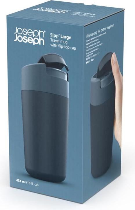 Immagine prodotto Joseph Joseph Tazza da viaggio Sipp con coperchio a cerniera - 454 ml 16 fl. oz - Blu (0.45 l)