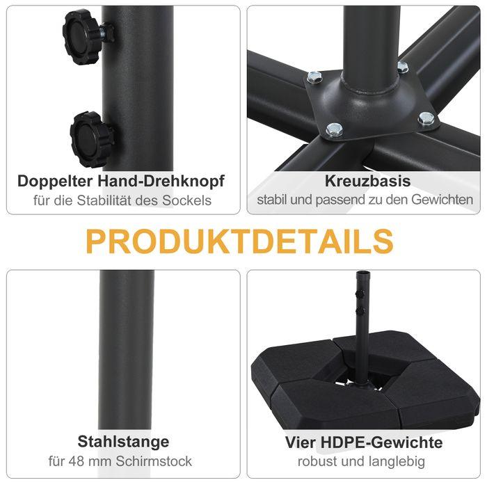 Produktbild Swisshandel24 Sonnenschirmständer mit Wasser oder Sand befüllbar bis 60 kg 4-tlg. Schirmgewicht HDPE Schwarz