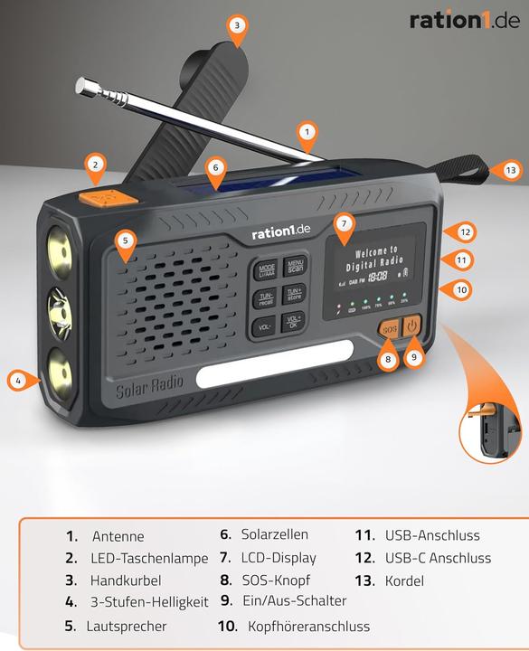 Produktbild Ration1.de DAB+ Kurbelradio (DAB+, Bluetooth)
