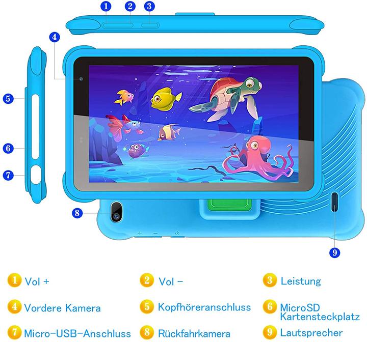 Actual product image QunyiCO Kids tablet (WLAN only, 7", 32 GB, Blue)