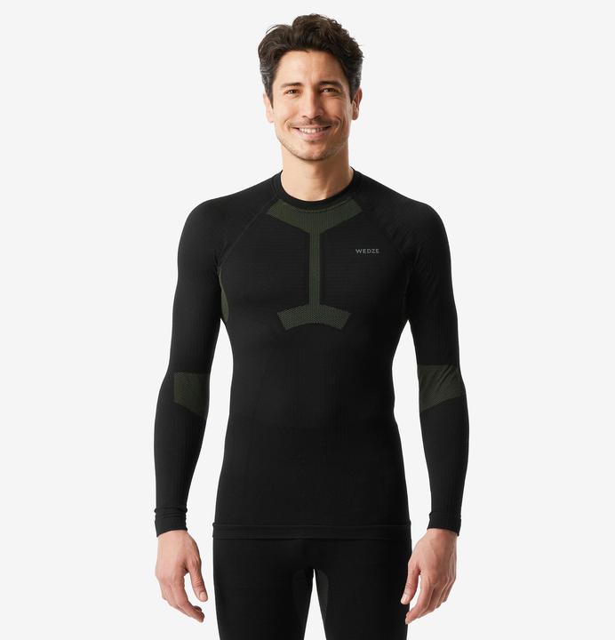 Wedze Skiunterwäsche Funktionsshirt Herren Seamless - BL500 I-Soft schwarz/khaki (L)