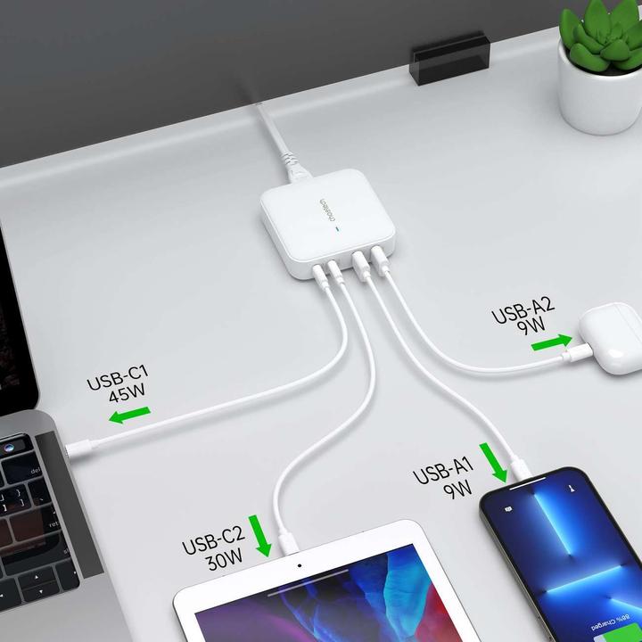 Produktbild Choetech PD8008 100W GaN-Schnellladegerät 2x USB-A / 2x USB-C - Weiss (100 W)