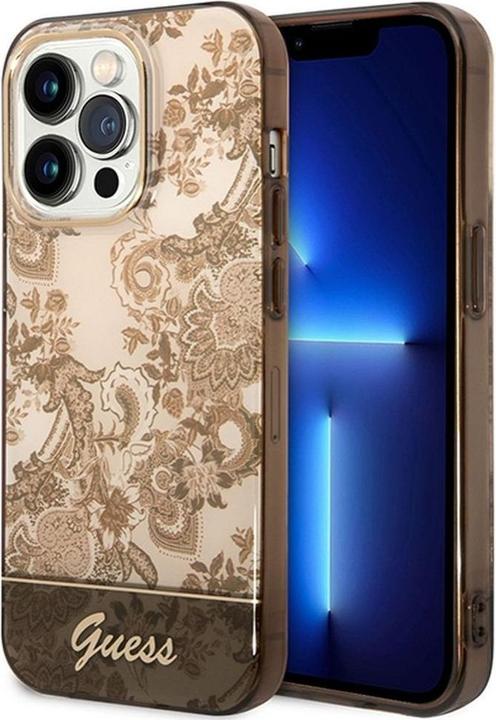 Guess GUHCP14XHGPLHC Custodia rigida iPhone 14 Pro Max 6,7" ocra Collezione Porcelain (Apple iPhone 14 Pro Max)