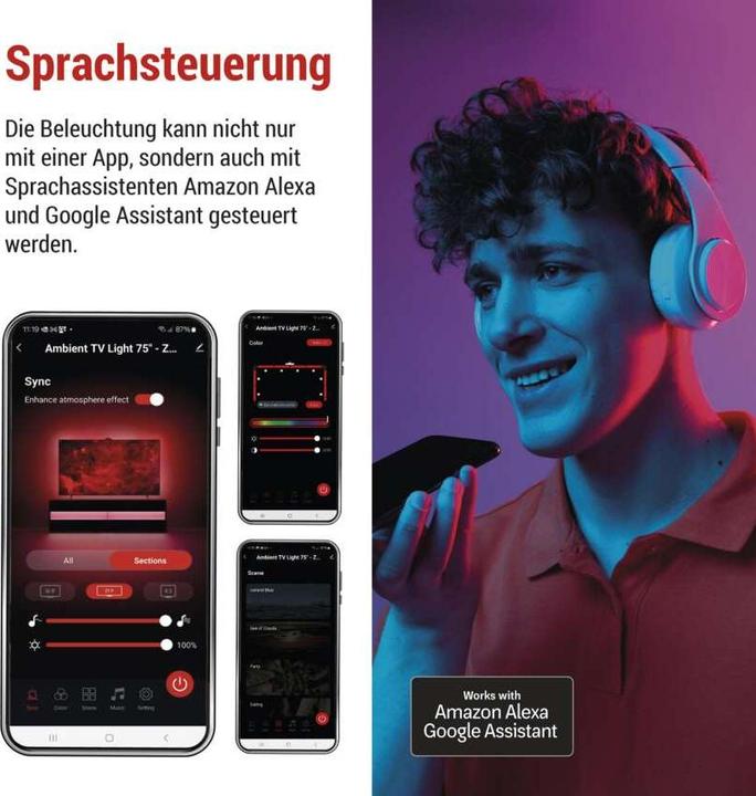 Actual product image Emos GoSmart Ambient LED RGB Beleuchtung für TV 75“ (189 cm) (660 lm)