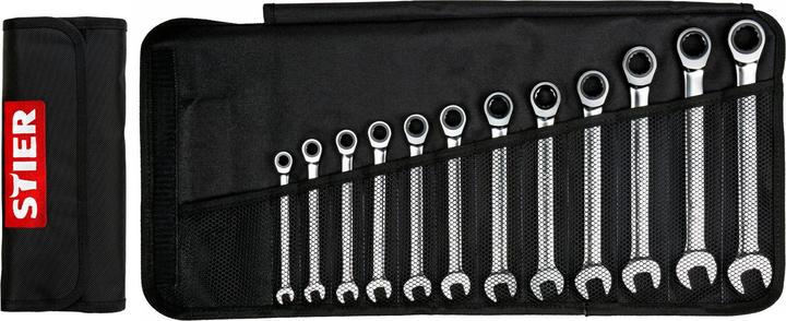 Actual product image Stier Set di chiavi combinate a cricchetto, apertura chiave 8 - 19 mm, 12 pezzi (19 mm, 18 mm, 16 mm, 15 mm, 8 mm, 14 mm, 12 mm, 13 mm, 17 mm, 9 mm, 10 mm, 11 mm)