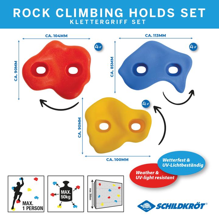 Produktbild MTS Schildkröt® Kinder Klettergriffe, 12 Griffe zum Bouldern in 3 versch. Formen, für Indoor und Out (Multicolore)