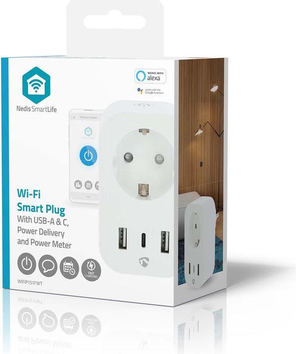 Produktbild Nedis SmartLife Smart Stecker Wi-Fi | Leistungsmesser | 3680 W | Type F (CEE 7/7) / 1x USB-C™ / 2x U