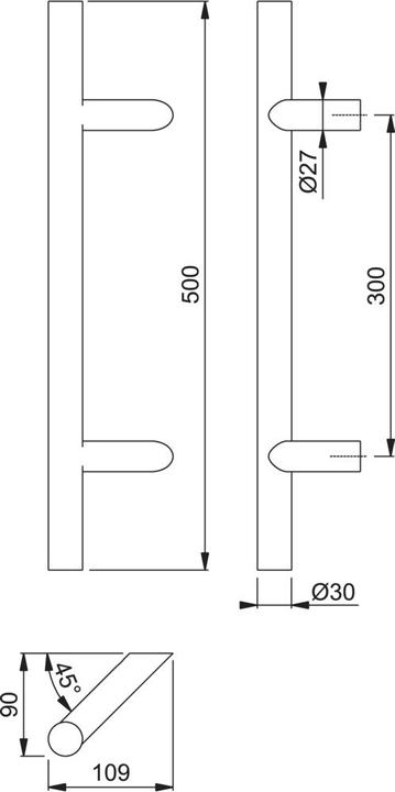 Produktbild Hoppe Stogriff E5012 schrge Sttze L 500 mm Lochabstand 300 mm edelstahl