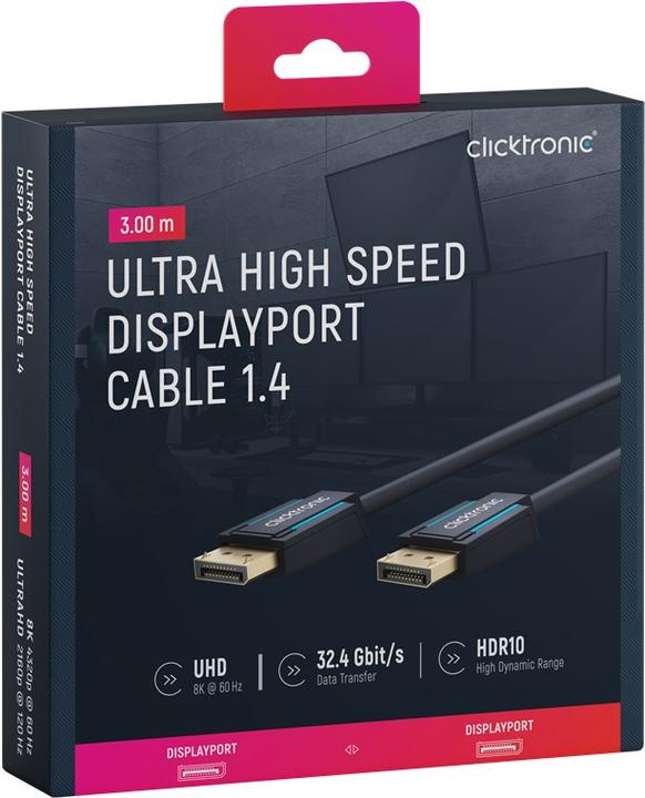 Actual product image clicktronic DisplayPort Cable 1.4. M/M. Blue. 3.0m (3 m, DisplayPort)