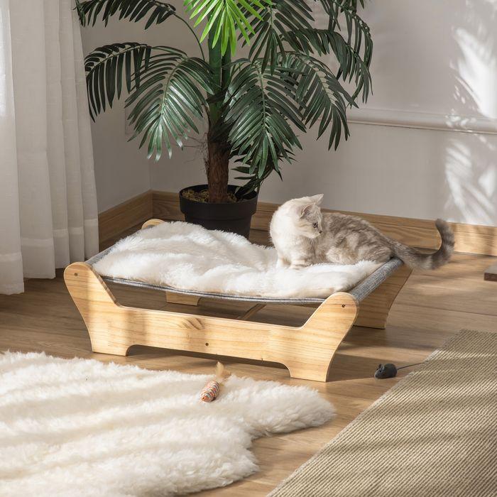 Immagine prodotto Swisshandel24 Letto per gatti con struttura amaca per gatti nido rialzato per gatti con morbido cuscino in legno (Gatto)