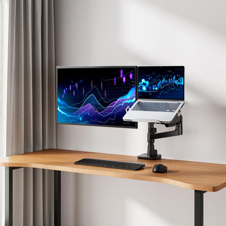 Produktbild Single monitor arm and laptop arm office premium, with gas spring, pole mounted (Tisch, 49")