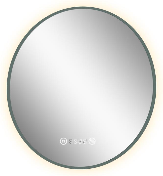 Produktbild Emke Runder Badspiegel 70 cm mit Beleuchtung, dimmbar, beschlagfrei, Uhr, Temperaturanzeige, IP44 (70 x 70 cm)