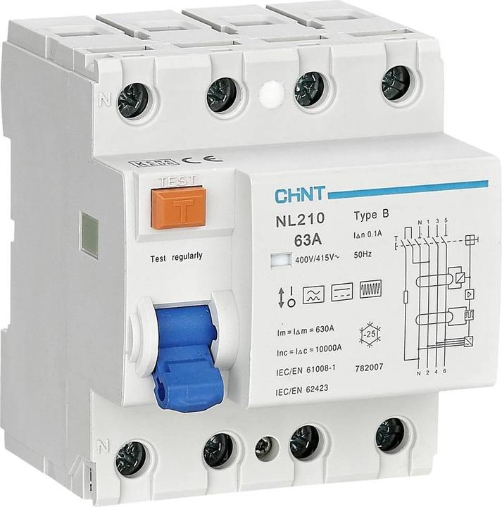 Actual product image Chint 782007 NL210 3PN 63A 100mA B 10kA RCD B/10 kA 3-pole 63A 0.1A 415V