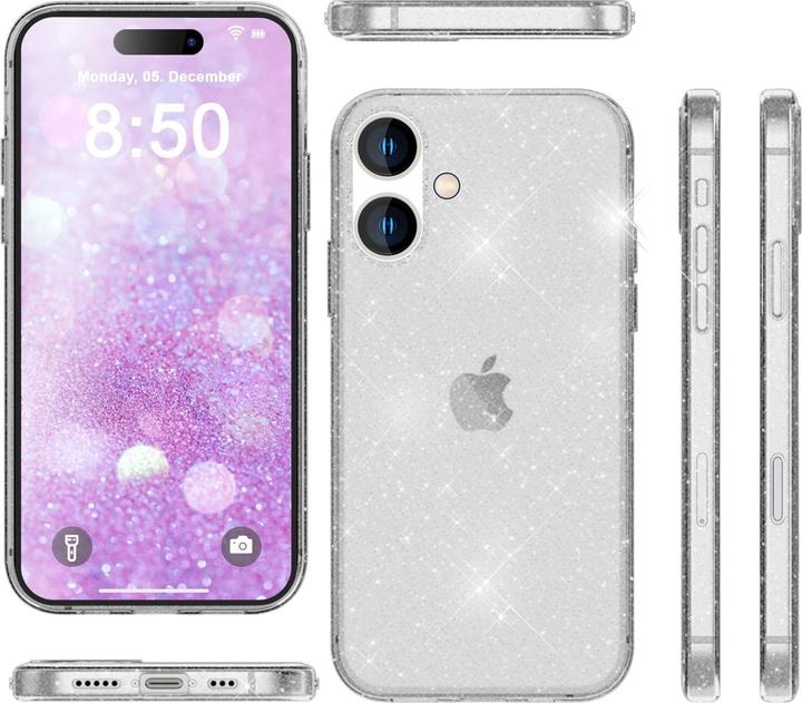 Immagine prodotto Nalia Copertura in silicone trasparente con glitter (Apple iPhone 16)