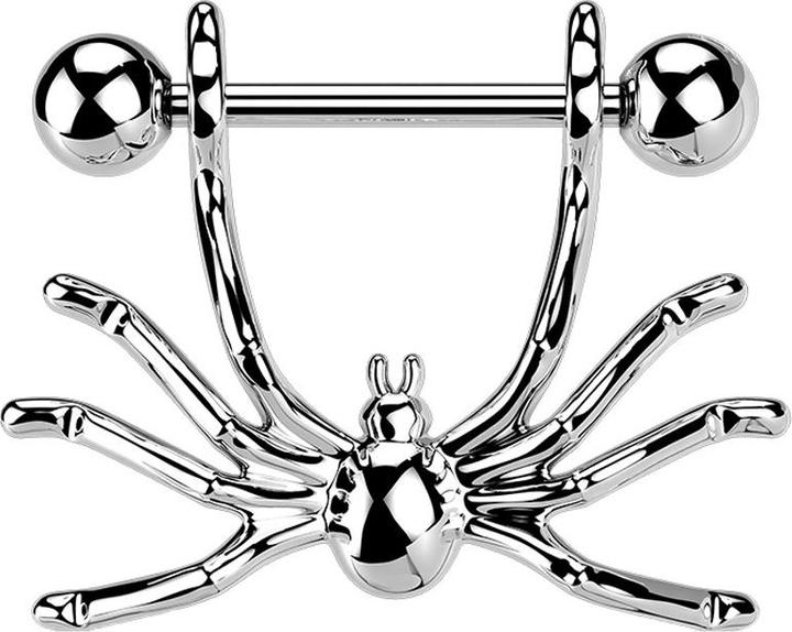 Star Piercing Barbell silber mit zwei Kugeln Anhänger Spinne (Chirurgenstahl 316L, Messing)