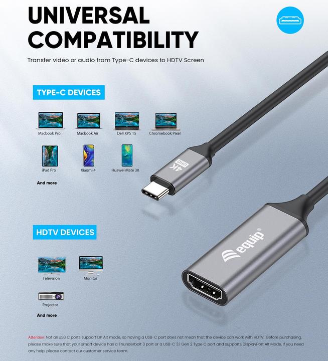 Produktbild equip Adapter USB-C -> HDMI 2.0 4K60Hz 0.15m gr (HDMI, 15 cm)