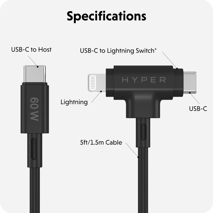 Produktbild Targus HyperJuice Silicone USBC/Lightning60W BK (1.50 m, USB 2.0)