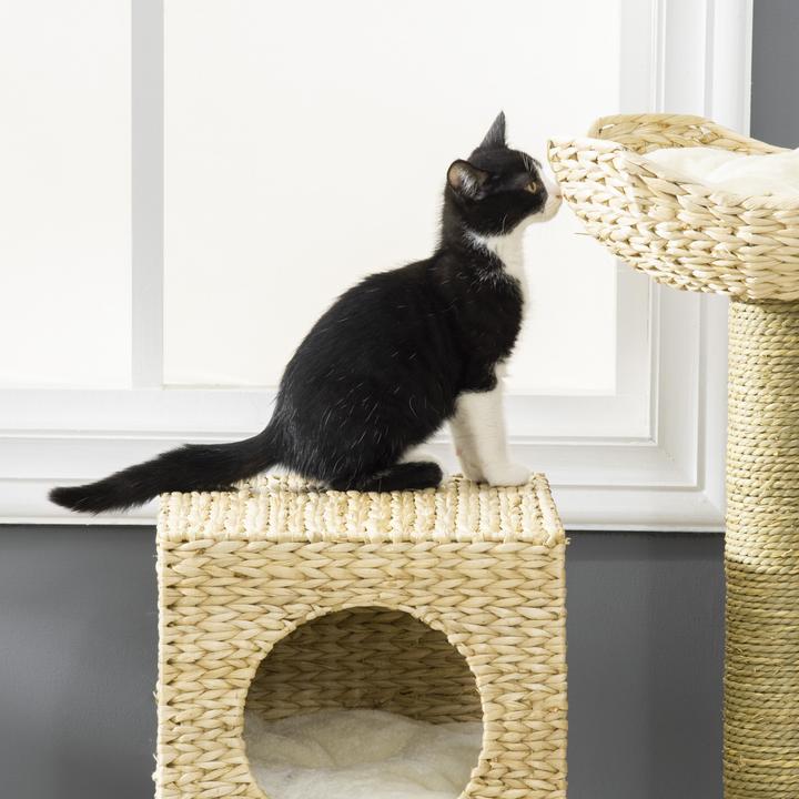 Actual product image PawHut Cat tree with cat cave (100.50 cm, White + nature)