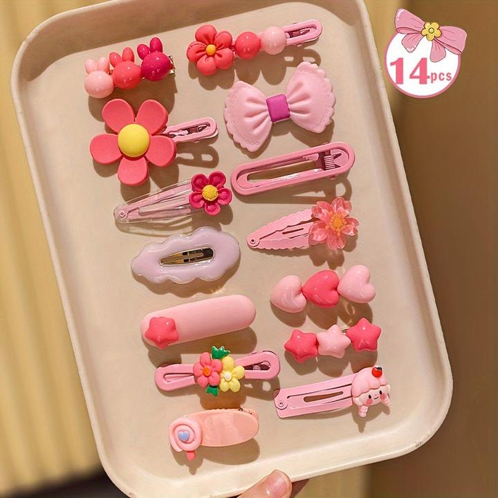 Activity Board 14-teiliges Preppy Style Haarspangen-Set - Ganzjahres-Harz-Haar-Accessoires mit Woll-Akzenten (1 Stk.)