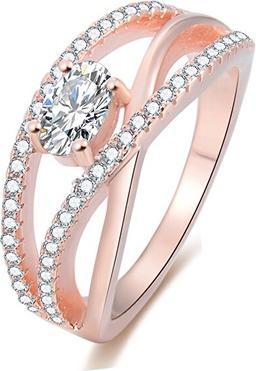 Image du produit Beneto Bague en argent plaqué or rose avec zircons AGG331 - Circuit : 52 mm (L) (52)