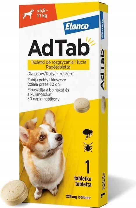Produktbild Elanco AdTab Floh- und Zeckentabletten für Hund (>5 5-11 kg) - 1x 225mg (1 Stk., 0.23 g)