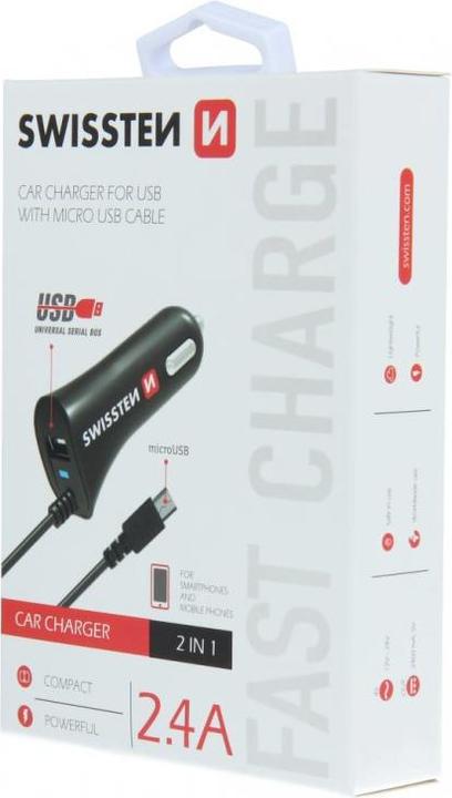 Produktbild Swissten USB Autoladegerät Micro-USB und USB 2,4A Power