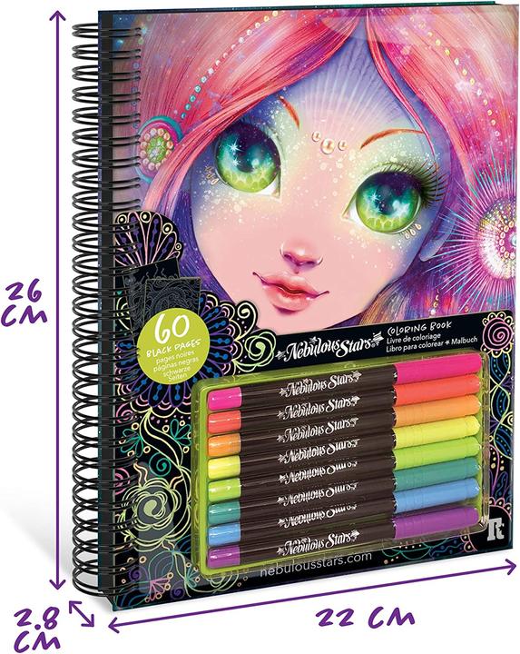 Actual product image Nebulous Stars Colouring book with black pages
