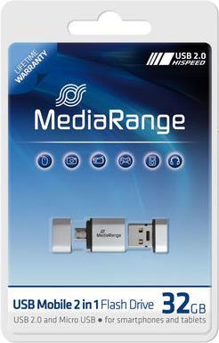 Actual product image MediaRange USB Nano memory stick with Micro USB adapter (32 GB, USB-A, Micro USB-A)