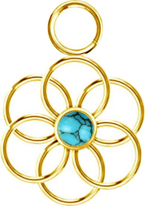 Immagine prodotto Star Piercing Anhänger vergoldet Türkis Stein Blume des Lebens (senza ottone, Acciaio chirurgico 316L, Mnerale)