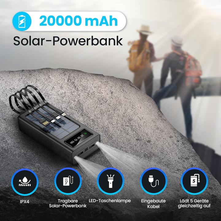 Immagine prodotto Extralink EPB-092 20000mAh Czarny | Powerbank | Powerbank solare, USB-C (20000 mAh, 10 W, 74 Wh)