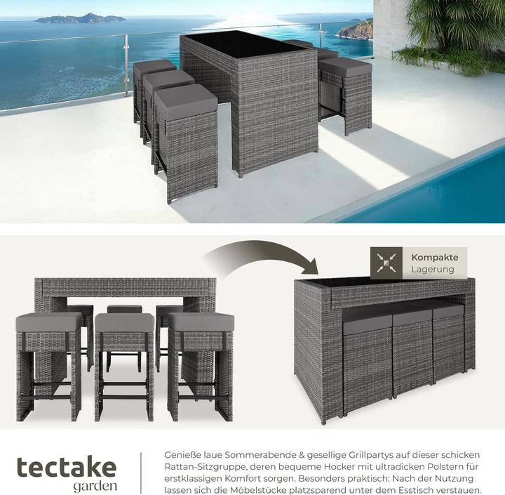 Actual product image tectake Rattan garden furniture bar set Ibiza with protective cover