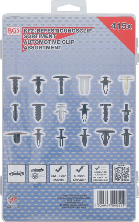 Actual product image BGS Kfz-Befestigungsclip-Sortiment für Ford, Mazda, GM, Chrylser, Nissan 415-tlg.