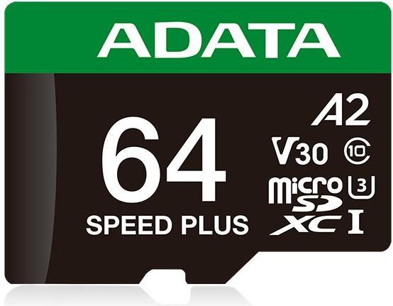 Adata microSD 64GB Speed Plus UHS-I U3 + Adapter (64 GB, microSD, U3, UHS-I)