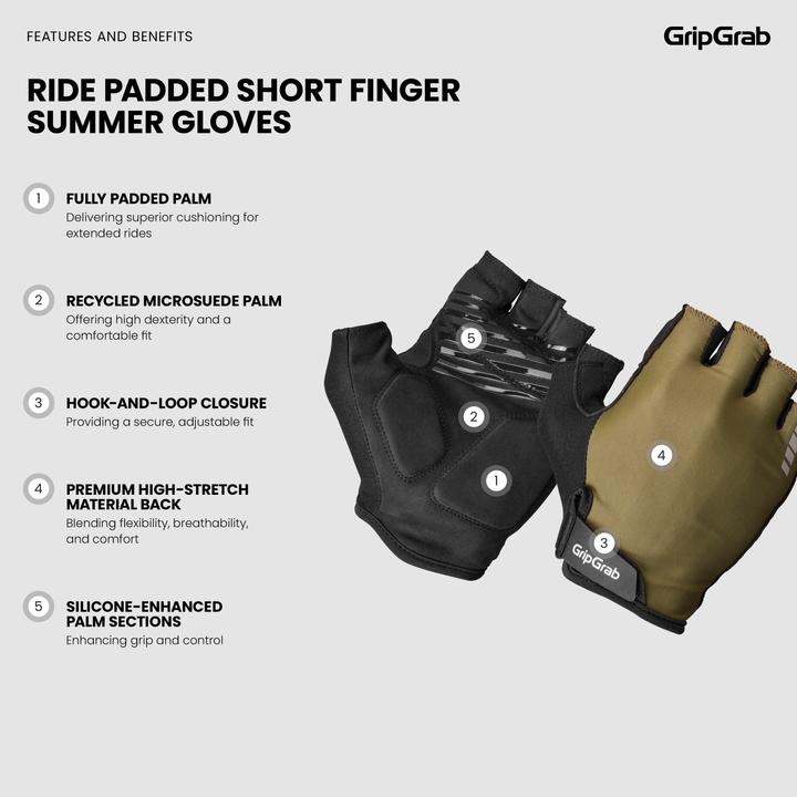 Actual product image GripGrab RIDE Padded Short Finger Summer Gloves (XS)